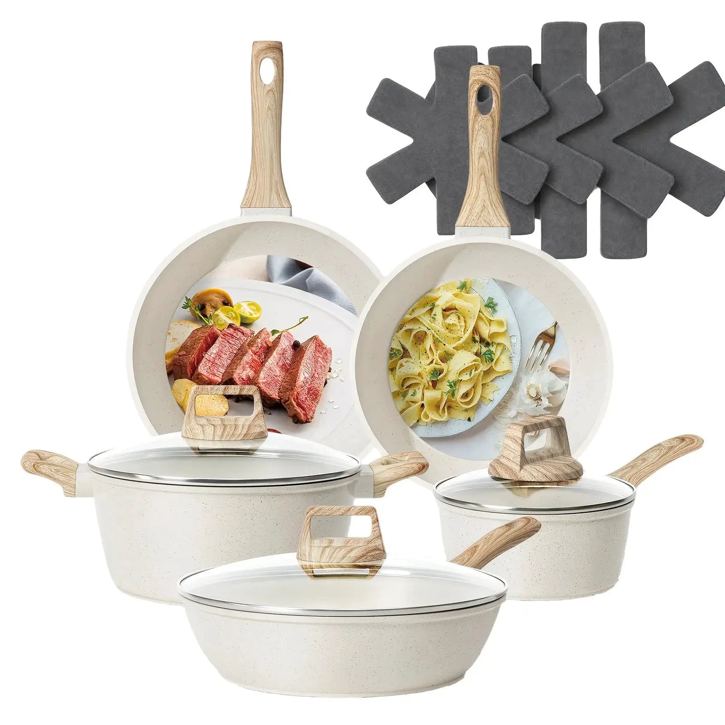 12pcs Pots And Pans Set, Non-Stick Kitchen Cookware Set, Cookware Black Granite Cooking Set with Frying Pan, Crock Pot, Steamer from PriceLows™