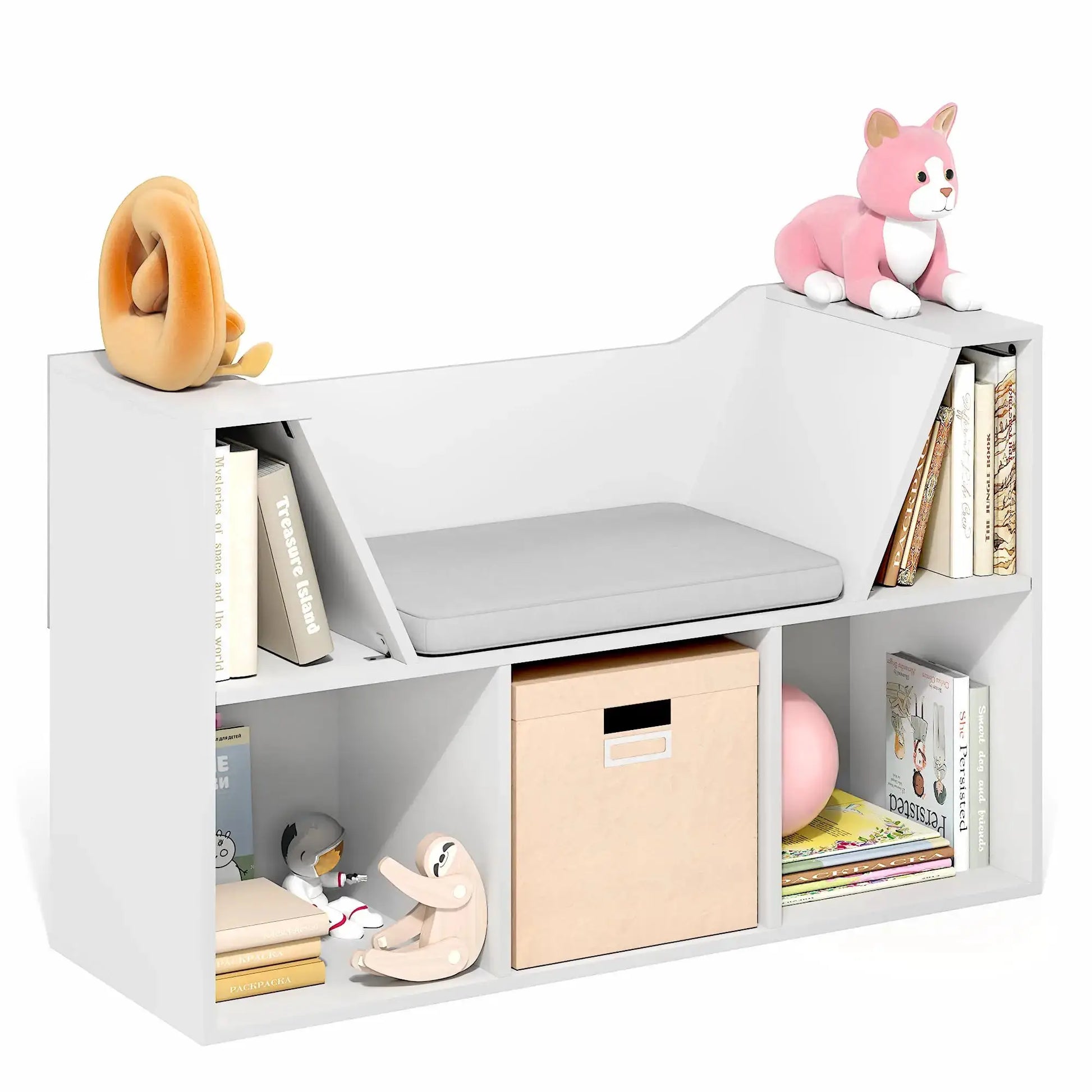 5-Cube Bookshelf With Reading Nook And Seat Cushion For Bedroom Living Room White from PriceLows™
