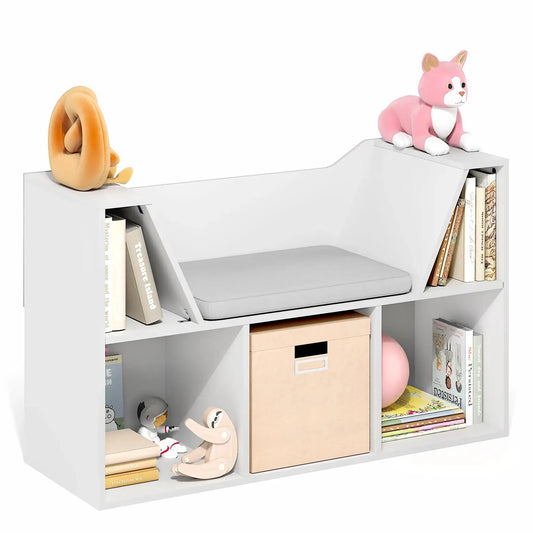 5-Cube Bookshelf With Reading Nook And Seat Cushion For Bedroom Living Room White from PriceLows™