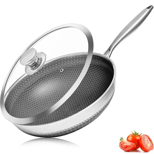 Wok Pan | 28 cm Diameter | Induction Compatible | Glass Lid Included