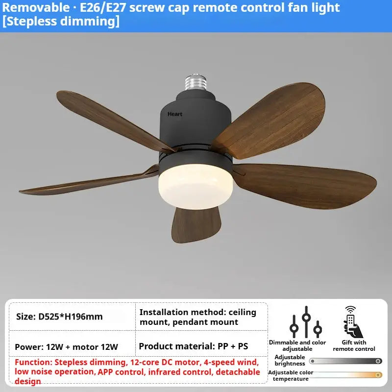 Ceiling Fan | E27 Base Remote 4 Speeds | Bulb Included | 52.5cm Diameter