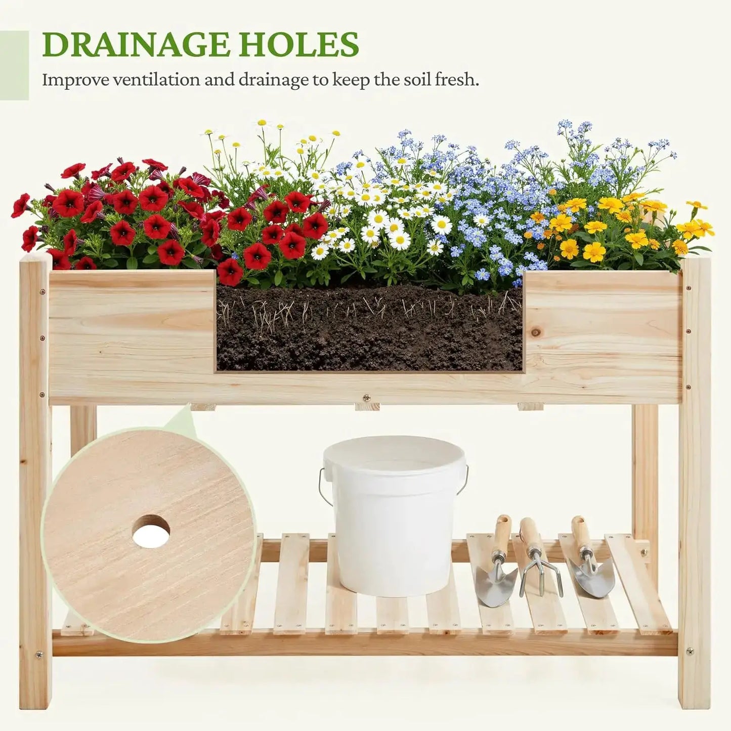 Wooden Raised Garden Bed with Legs & Shelf - 47x23x32in Elevated Planter Box for Vegetables, Flowers, Herbs, Patio, Backyard from PriceLows™