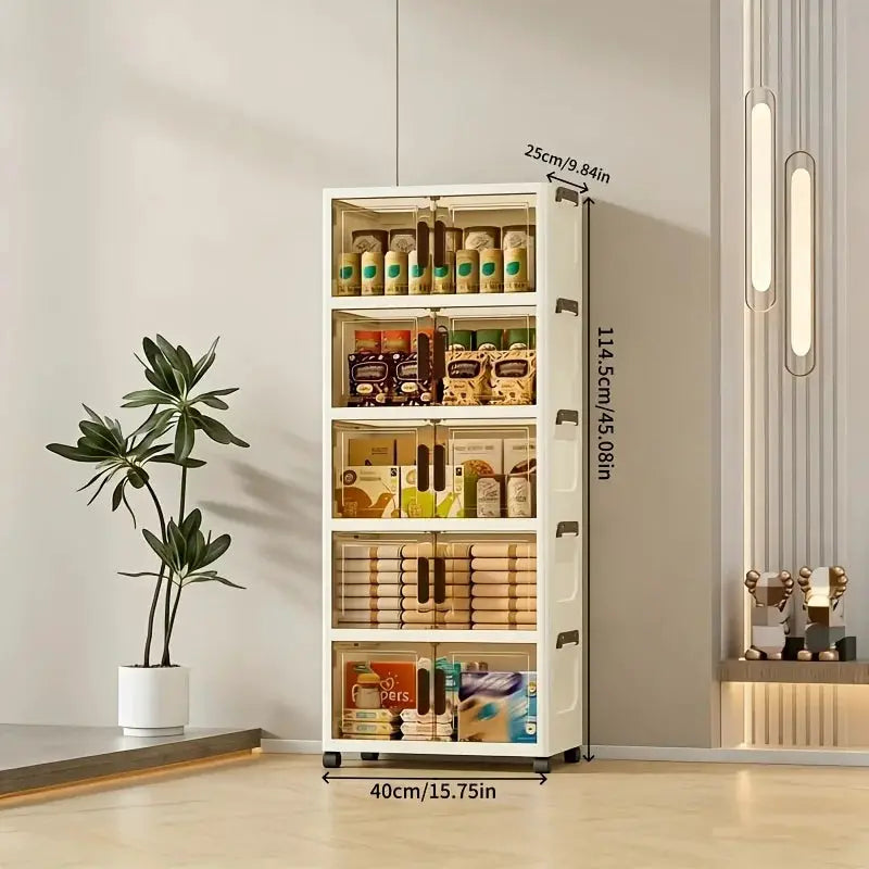 3/4/5 Layer Folding Storage Cabinet - Plastic Storage Bins with Lids, Collapsible Stackable Containers with Wheels, Living Room Storage Boxes, Home Office Clothes Storage Cabinets And Suitcases, Foldable Organizer System for from PriceLows™