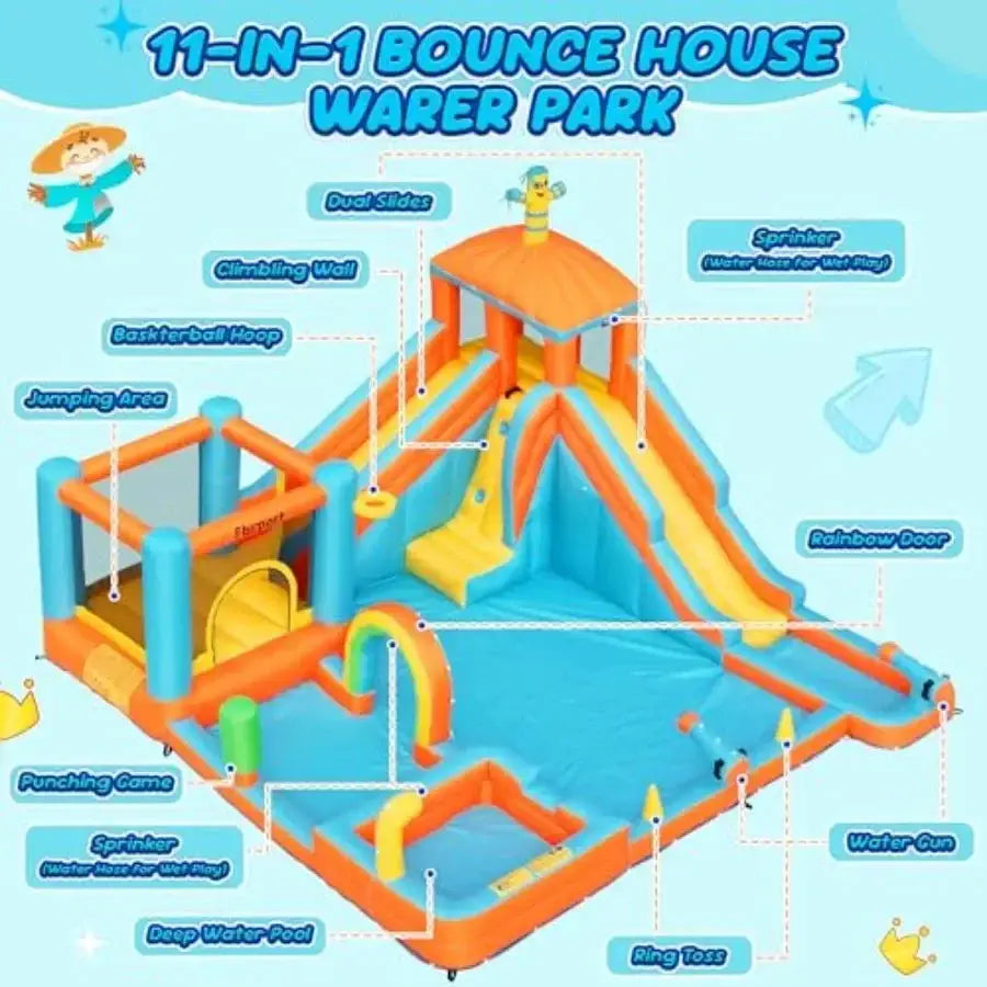 Inflatable Water Slide Bounce House, Double Water Slides Bounce House for 3-12, 11 in 1 Water Park Bouncy Castle for Backyard O from PriceLows™