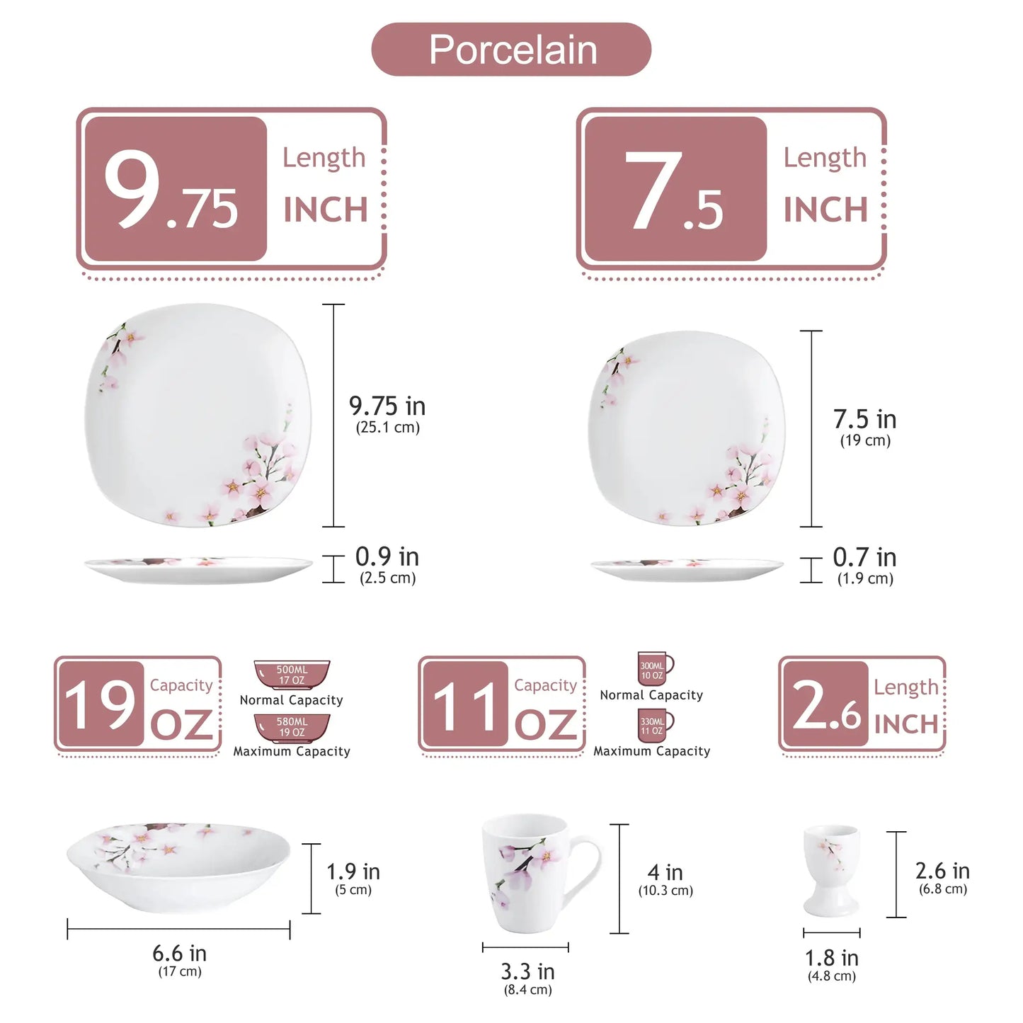 VEWEET ANNIE 30/24/20 Pcs Porcelain Dinnerware Set Pink Floral Plates Dinner Set with Dinner Plate/Dessert/Soup/Cup/Saucer from PriceLows™