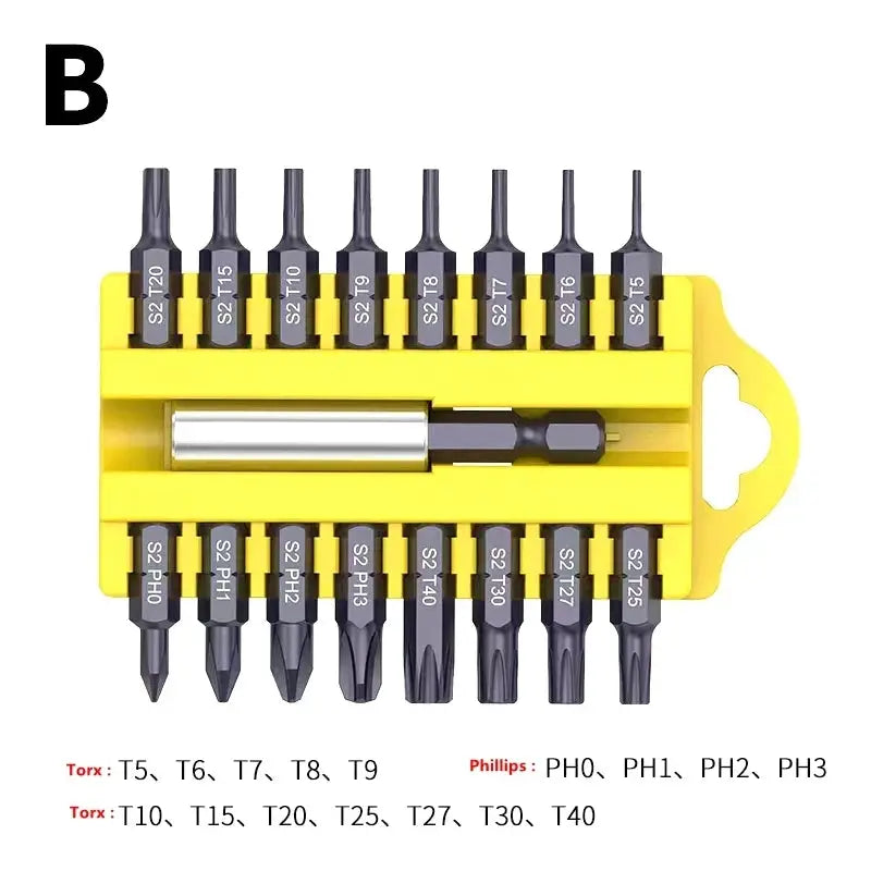 17Pcs S2 Alloy 25mm Steel Magnetic Screwdriver Bits Set in Torx Hex Square Phillips Slotted U-shaped Y Triangle DIY Hand Tool from PriceLows™