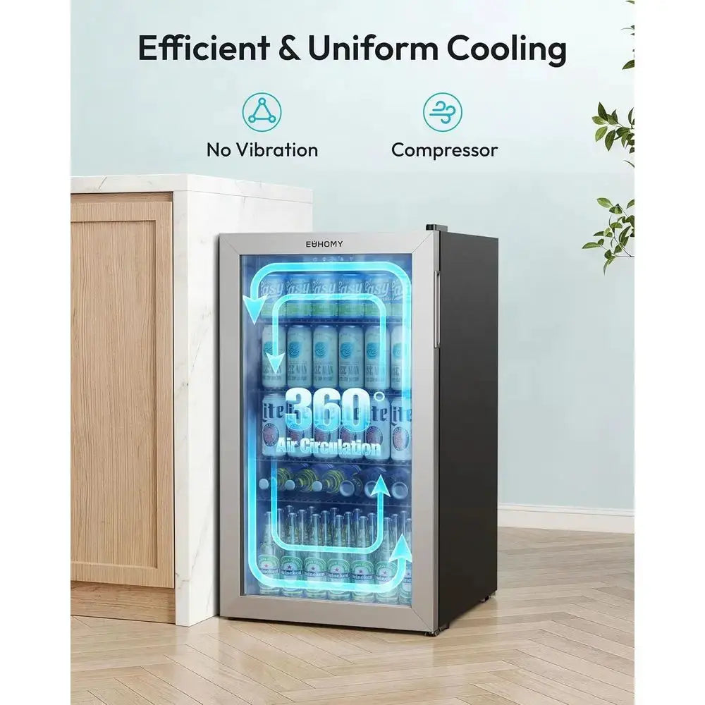 Glass Door Mini Fridge, 128-Can Capacity, Adjustable Shelves for Beverages, Ideal for Home, Bar, Office, Silver from PriceLows™