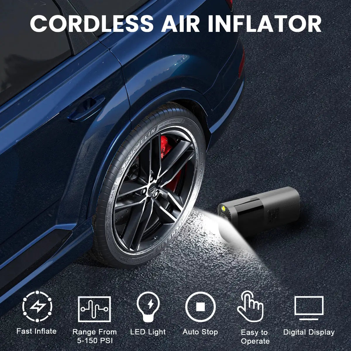 Car Air Pump | Cordless 12V | With Pressure Gauge | Portable Mini Tyre Inflator