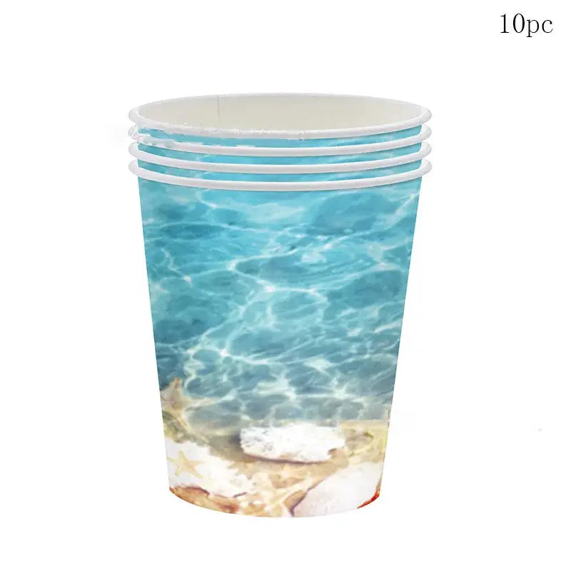 Wave Ripples Disposable Tableware | Sea Beach Theme | Paper Plates Cups