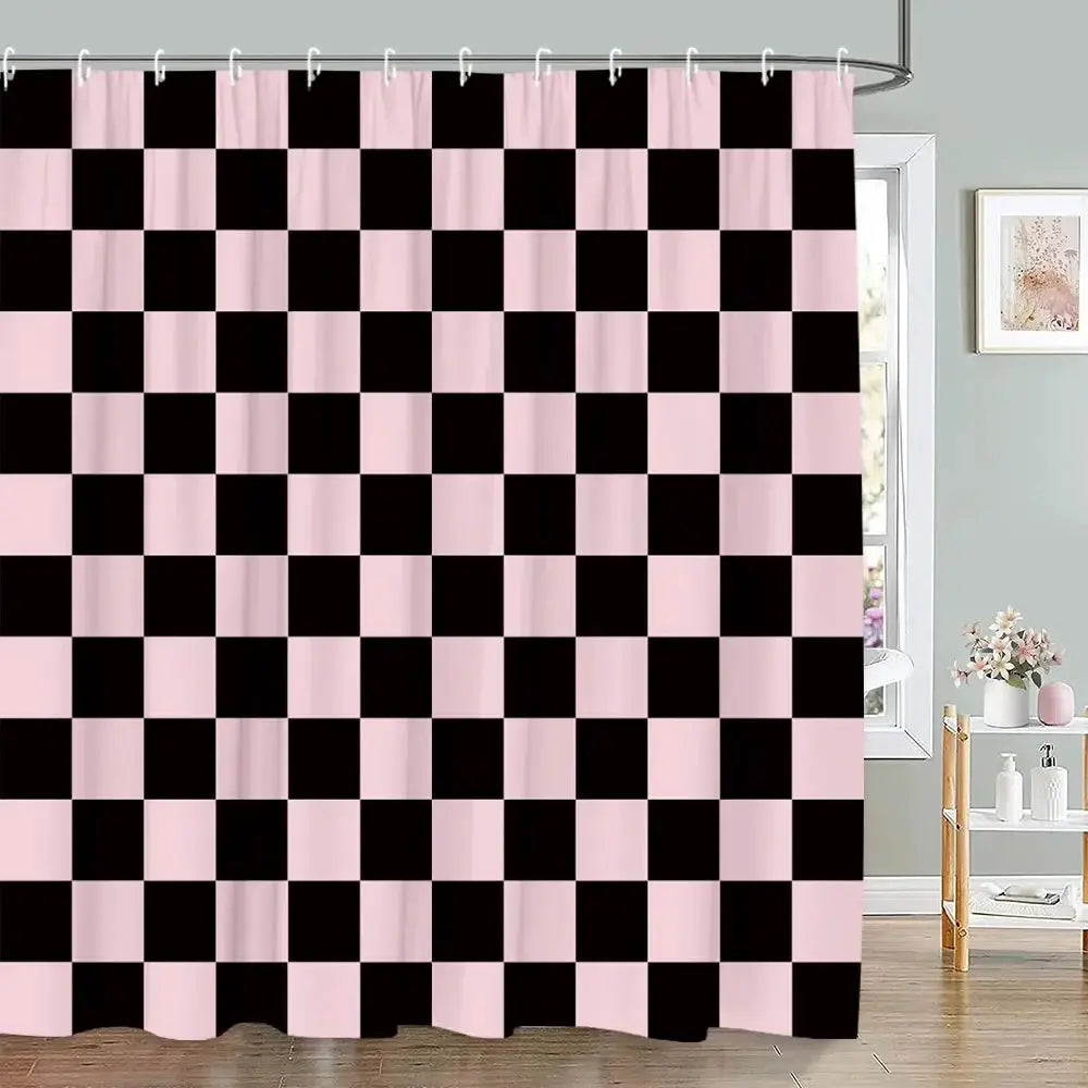 Pink Geometric Shower Curtain Minimalist Stripe Leopard Texture Creative Square Plaid Polyester Fabric Bathroom Decor Curtain from PriceLows™