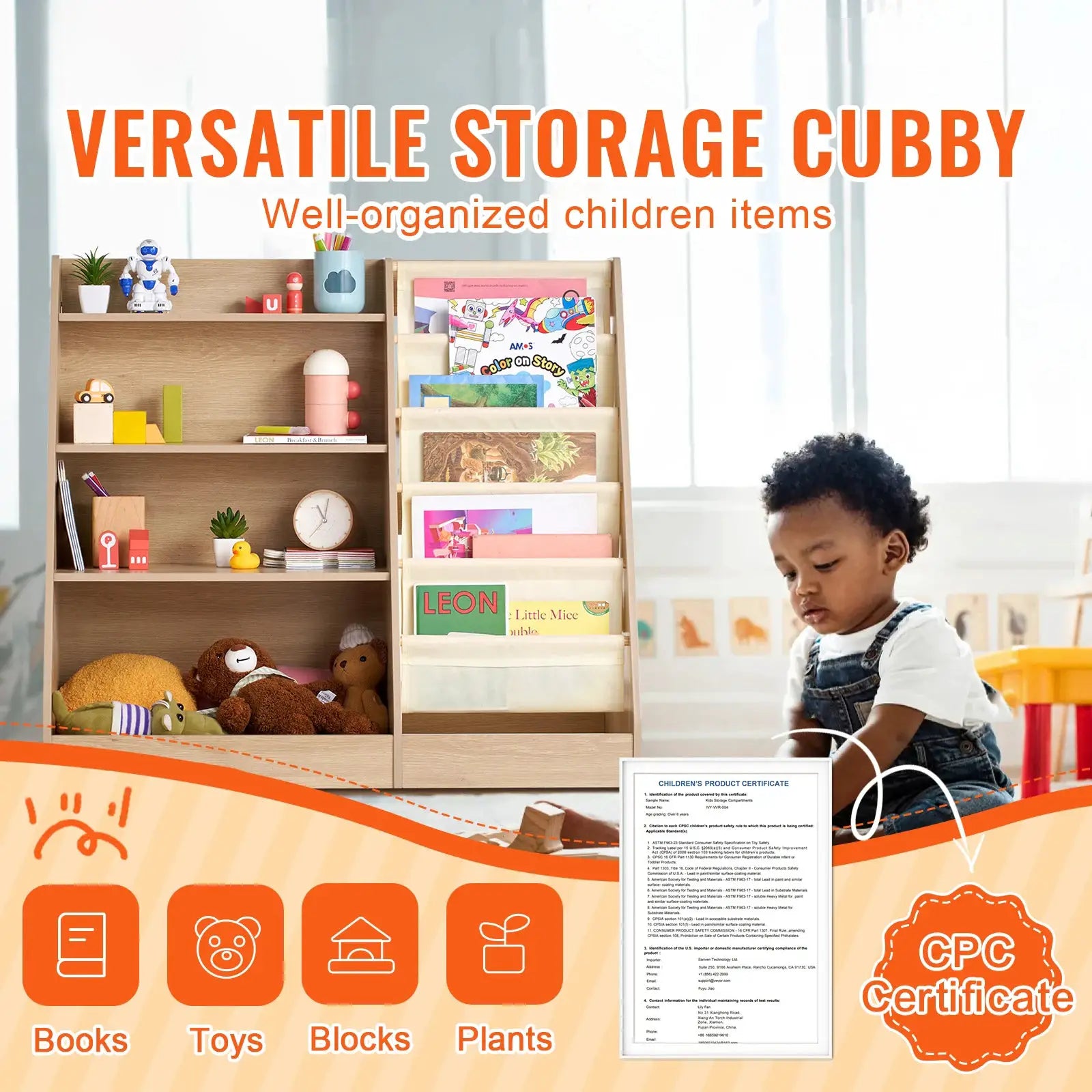 SucceBuy 4-Tier Kids Wooden Bookshelf 6-Layer Sling Bookcase Baby Storage Book Rack for Kids Room Playroom Kindergarten Nursery from PriceLows™
