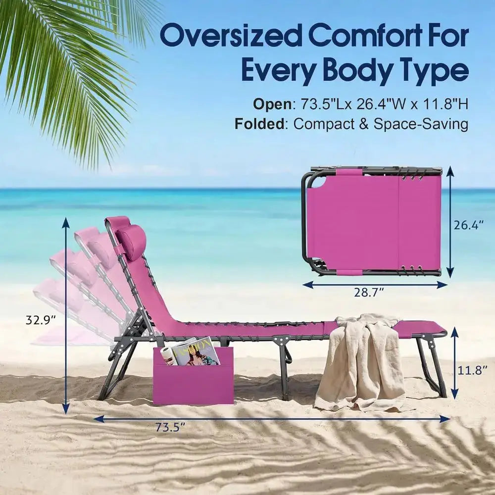 Wide Adjustable 5-Position Outdoor Chaise Lounge Chair with Armholes for Pool, Beach, Lawn (Pink) from PriceLows™