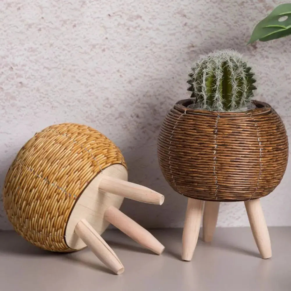 Fashion Rattan Woven Flower Pot Creative Flower Planters With Removable Legs Durable Hand Wove Plant Stand from PriceLows™