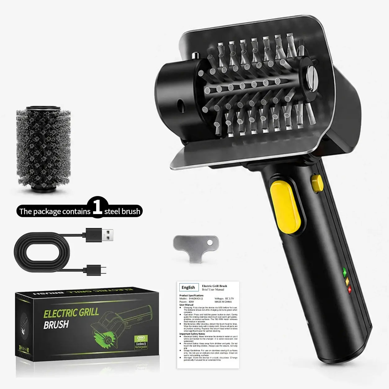 Electric Grill Brush | Rechargeable | 1100 RPM | 304 Stainless Steel