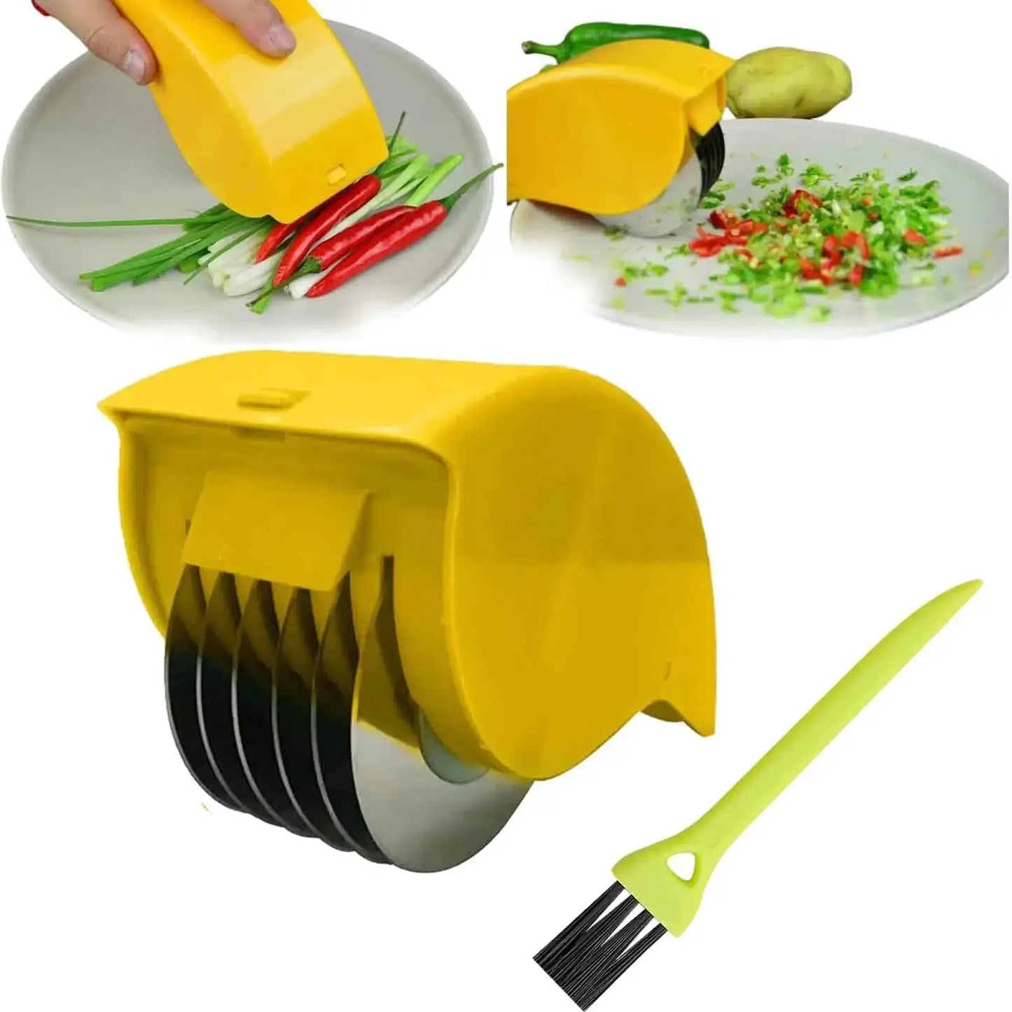Vegetable Chopper | 6 Stainless Steel Blades | Detachable Herb Roller | One Size