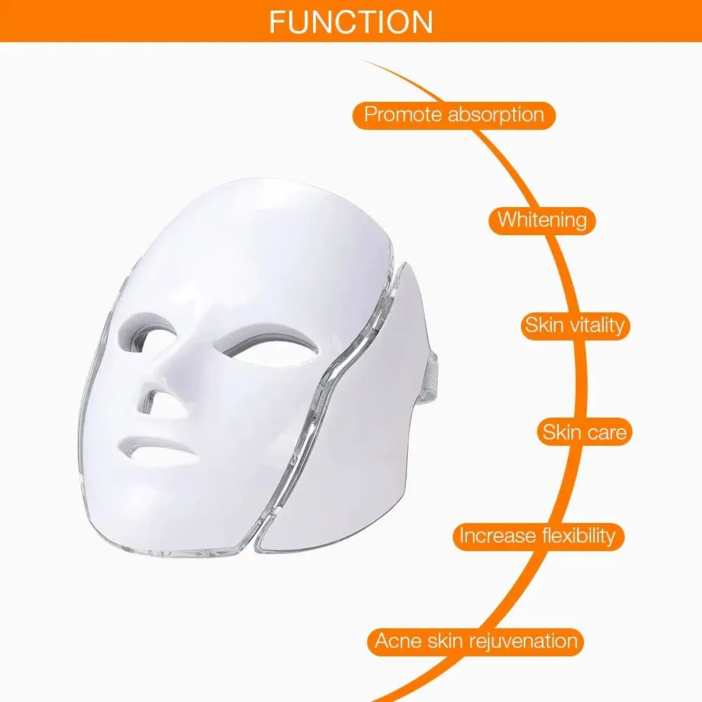 7 Colors Light LED Face Neck Beauty Mask Photon Red Light Facial Skin Care Anti Aging Rejuvenation Brighten Skin Care Tool from PriceLows™