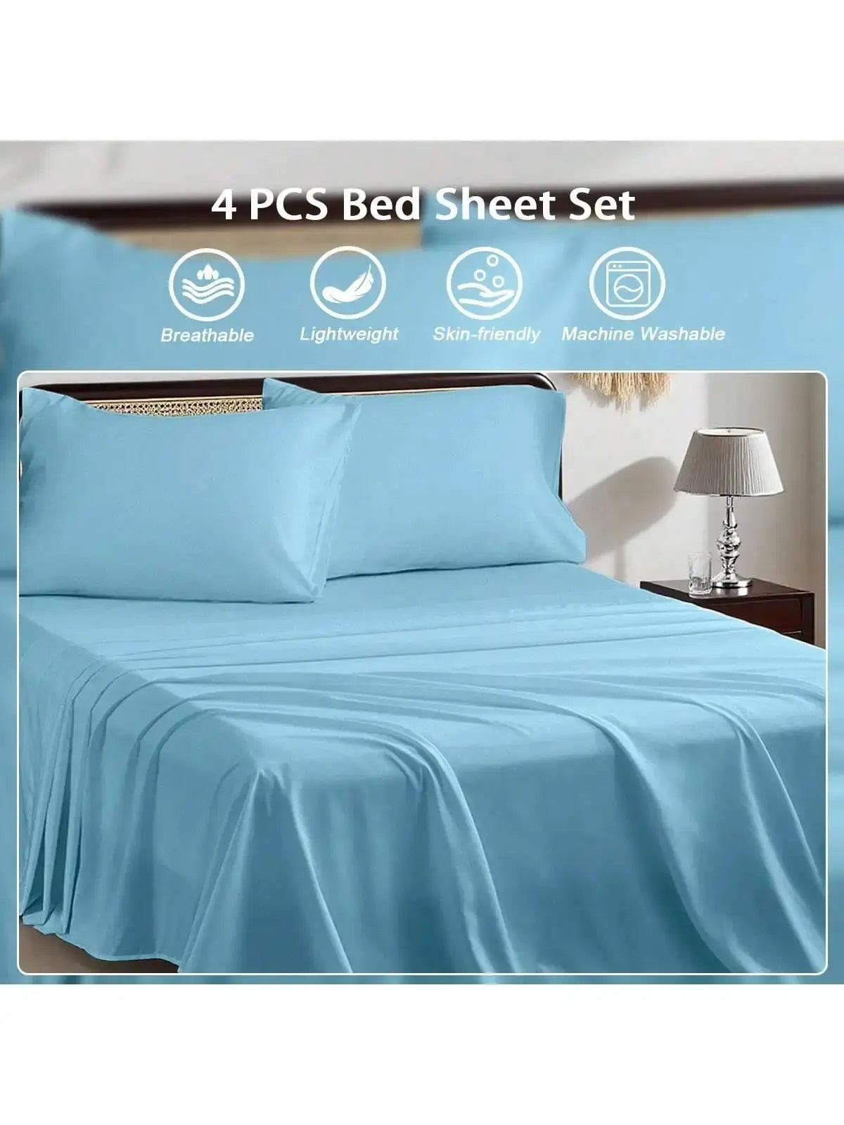 3/4 Piece Bed Sheet Set Soft Breathable Hotel Luxury Summer bedding Twin Flat Fitted Sheet Pillowcase from PriceLows™