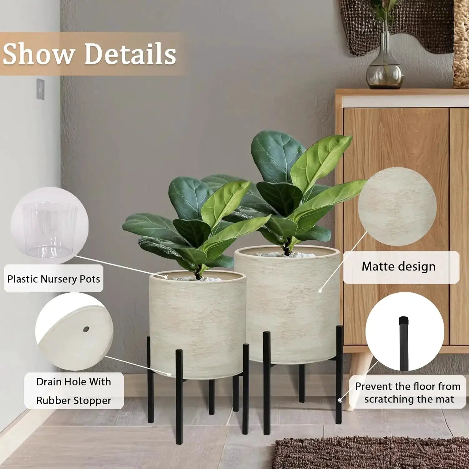 ARNIS Modern Plant Pots, Set of 2 Large Planters with Stand, Metal Pots with Drainage Holes for Indoor/Outdoor Use, 8.25 &10.5 from PriceLows™