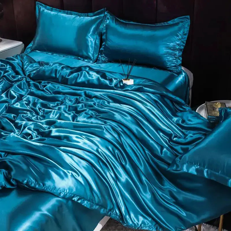 Ice Silk Bedding Set | Satin Duvet Cover | 100Gsm Solid Color | 5Ft To 7Ft Fits
