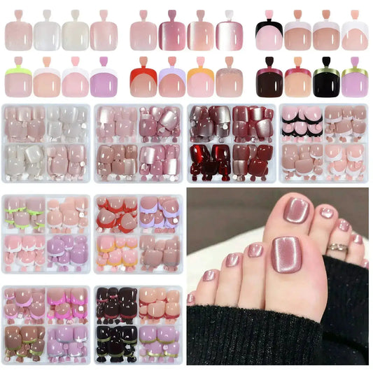 96pcs/Box French/Cat Eye Toe Nail Stickers Y2K Square Nail Tips Toe Press On Nails Pre-Designed Soft Gel Thickened Fake Toenails from PriceLows™