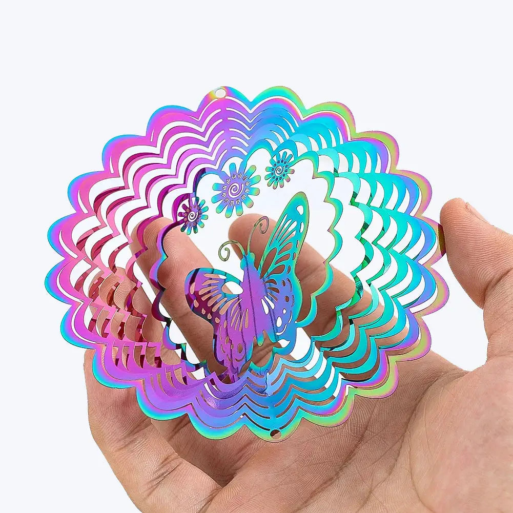 Flowing Butterfly Wind Spinner 3D Rotating Gradient Color Wind Chimes Pendant Bird Deterrent Away From Yard Garden Hanging Decor from PriceLows™