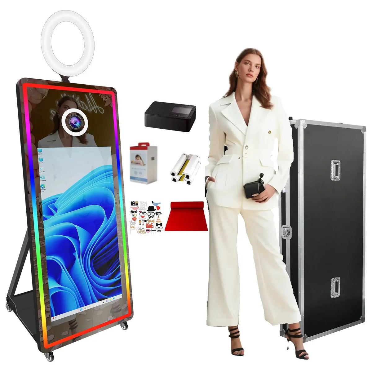 Magic Mirror Photo Booth | 65 Inch Frame | 43 Inch Touchscreen | LED Lighting