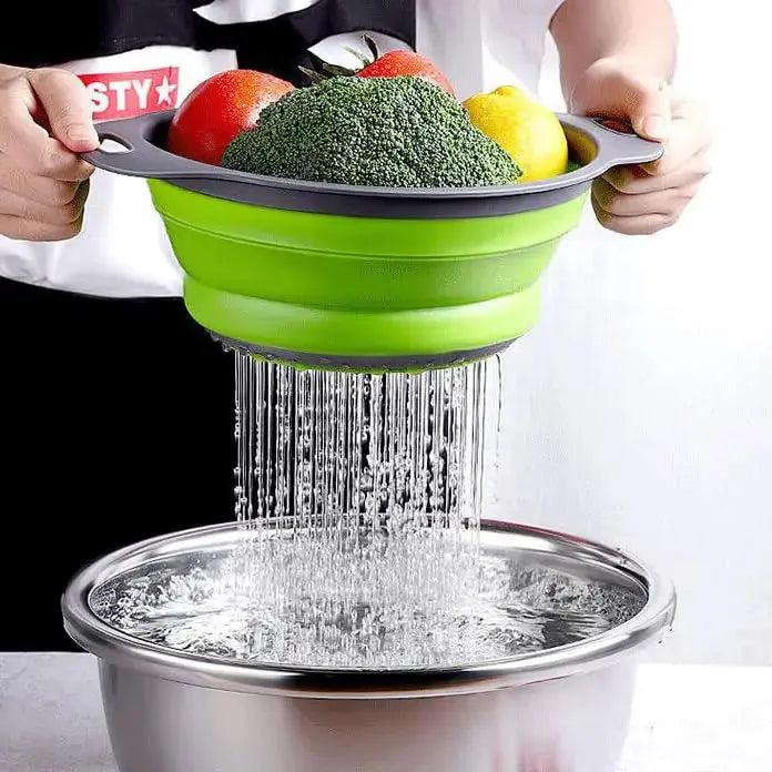 Green Single-Piece Collapsible Silicone Strainer - Multi-Purpose Colander for Pasta Fruits Vegetables Kitchen Travel from PriceLows™