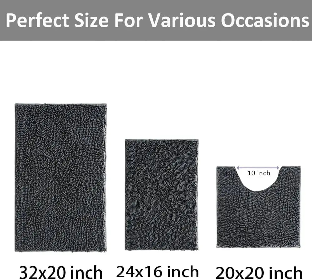 Non Slip 3 Piece Bath Mat Set - Washable Chenille Bathroom Rugs with PVC Backing, Absorbent Bath Mats for Bathroom, Kitchen, Tub from PriceLows™