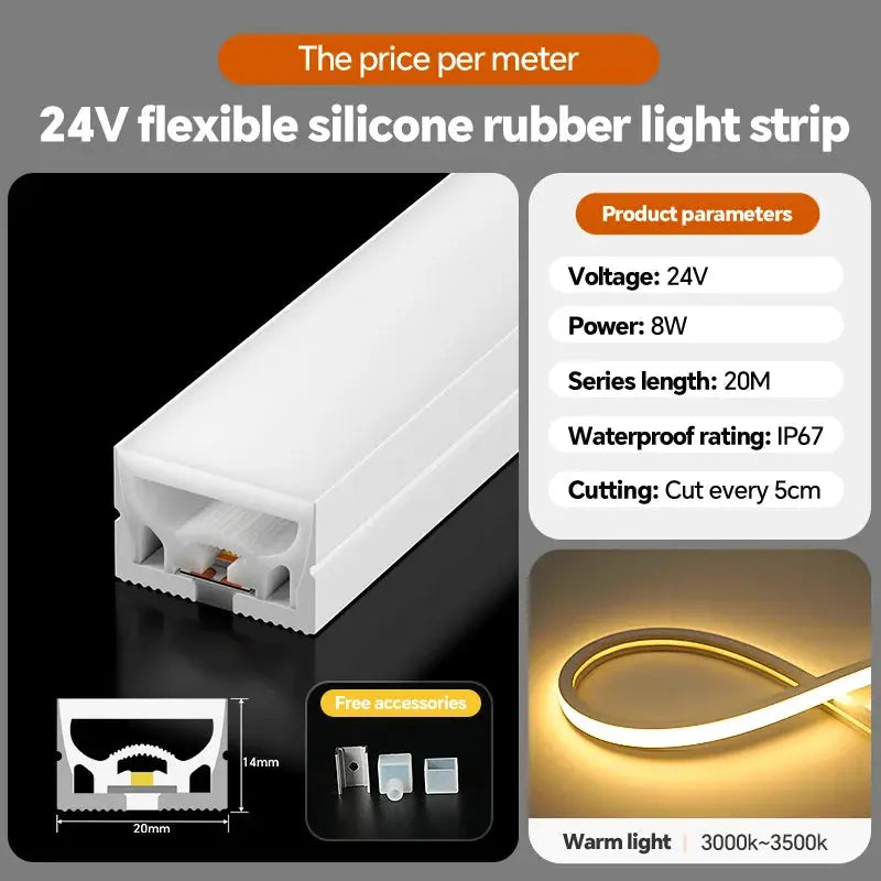 24VLED Silicone Light Strip Sleeve Outdoor Waterproof Linear Light Open Hidden Embedded Flexible Bendable Shaped Light Strip from PriceLows™