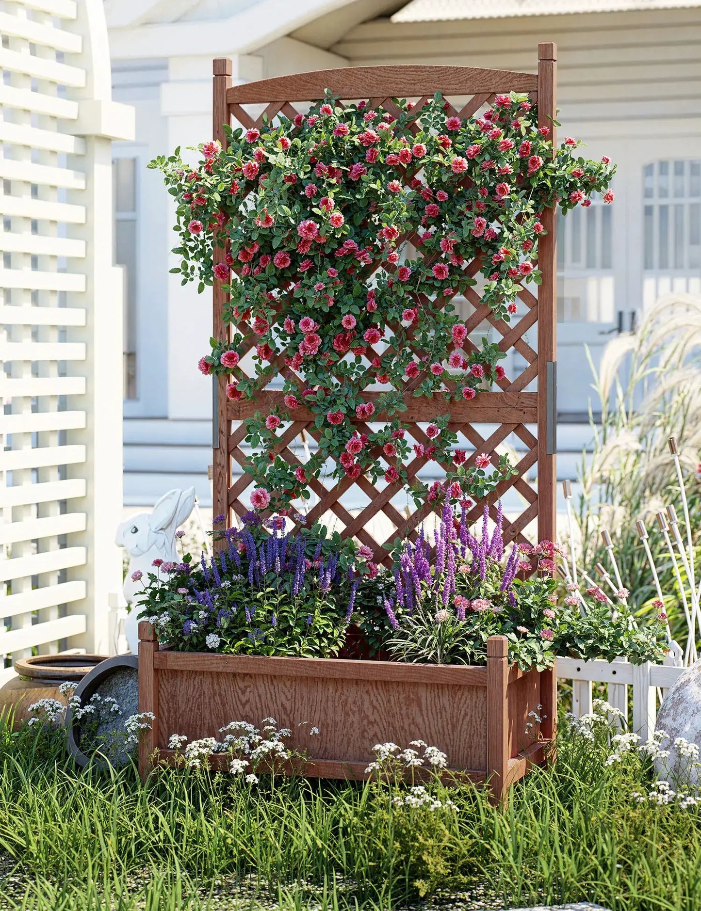 61.5" Wood Planter Box Raised Garden Bed With Trellis/Wheels For Plant & Flower, Standing Vertical Horticulture Trellis Planter from PriceLows™