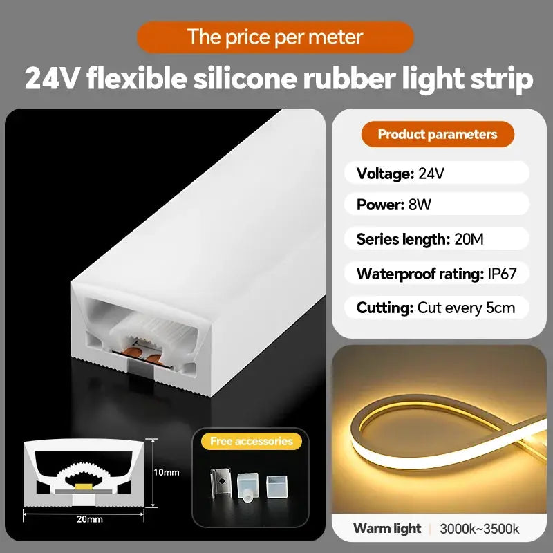 24VLED Silicone Light Strip Sleeve Outdoor Waterproof Linear Light Open Hidden Embedded Flexible Bendable Shaped Light Strip from PriceLows™