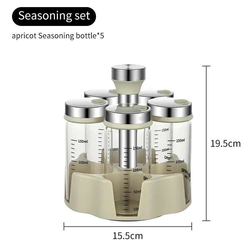 Rotating Seasoning Bottle Set | Glass Spice Jars | Rotating Rack | Various Sizes