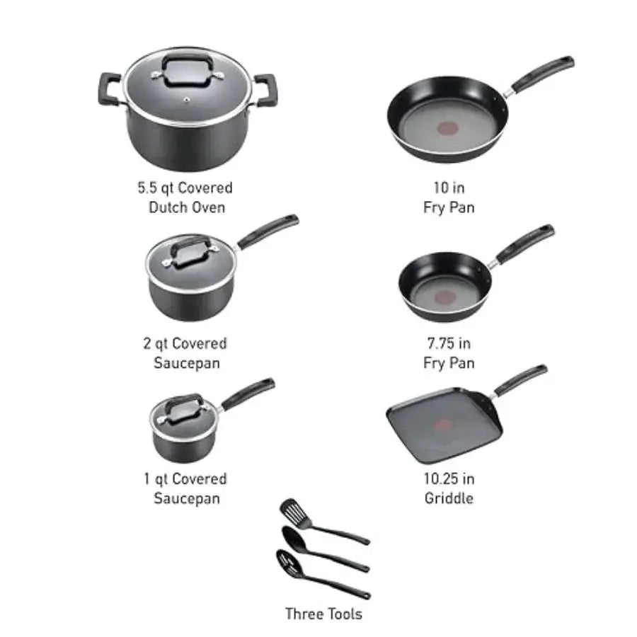 T-Fal Signature Nonstick Pots and Pans, Oven Broiler Safe 350F, Kitchen Cookware Set w/Fry Pans, Saucepans, Saute Pan, Dutch Ov from PriceLows™