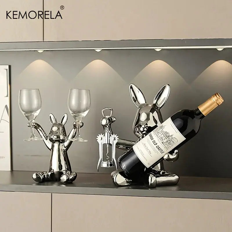 KEMORELA 1PCS Creative Rabbit Wine Rack Ornaments Ceramic Material Holiday Decoration Cup Holder Living Room Wine Rack Ornaments from PriceLows™