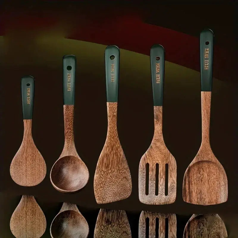 A set of wooden kitchen utensils such as spatula, cooking special, household non-stick pan, heat-resistant and durable cookware from PriceLows™