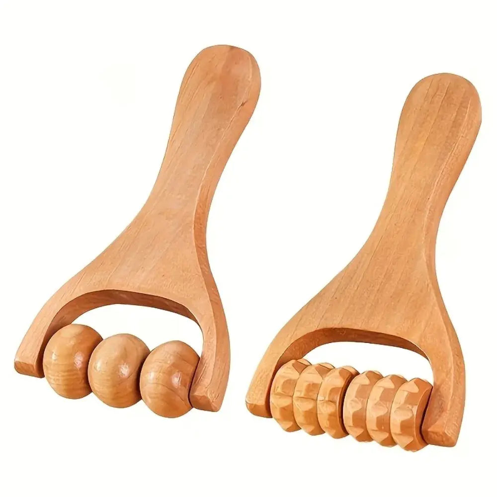 Wood Roller Massage Stick Set 2-Piece Muscle Relief