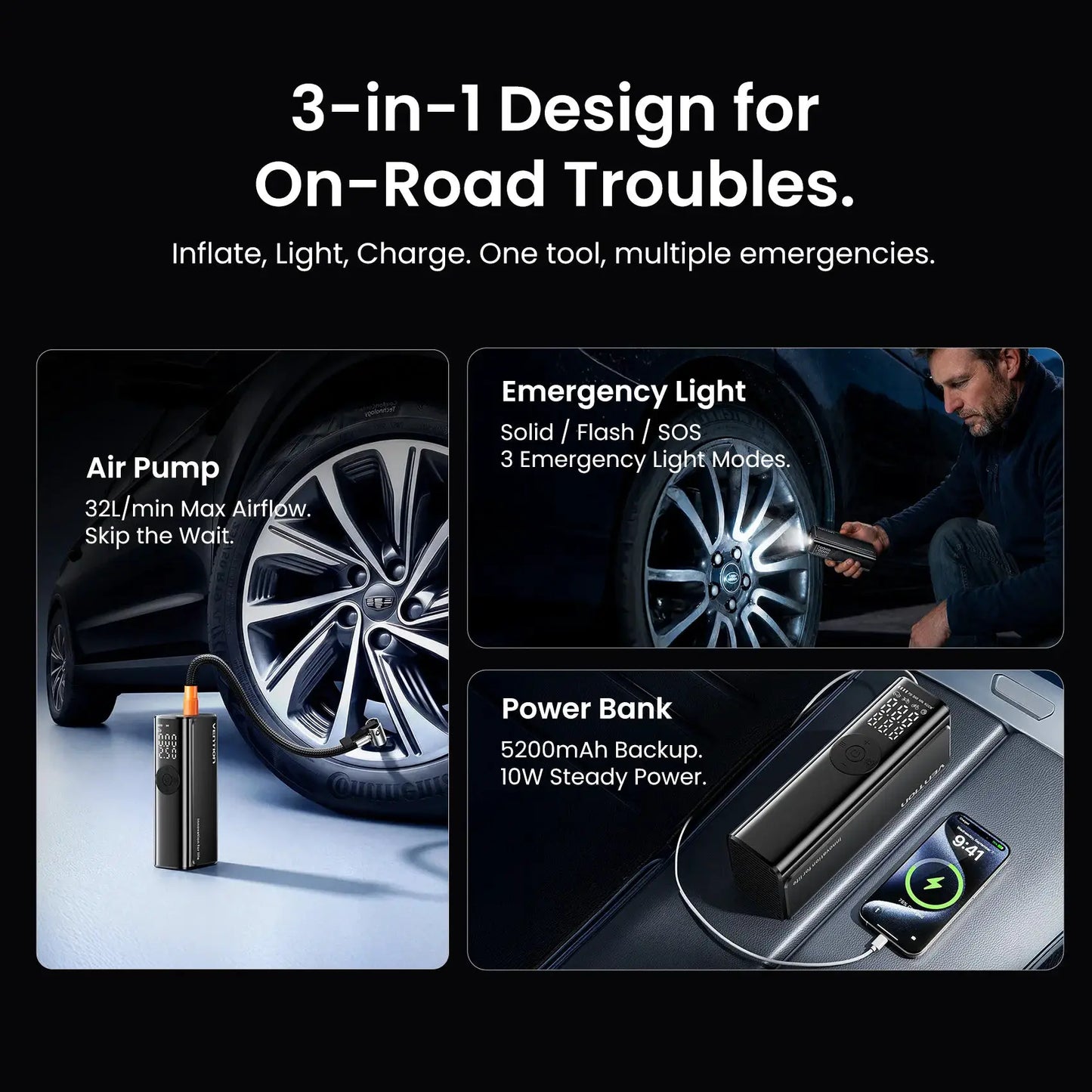 Cordless Car Tire Inflator | 5200mAh Battery | LCD Display | Car, Bike