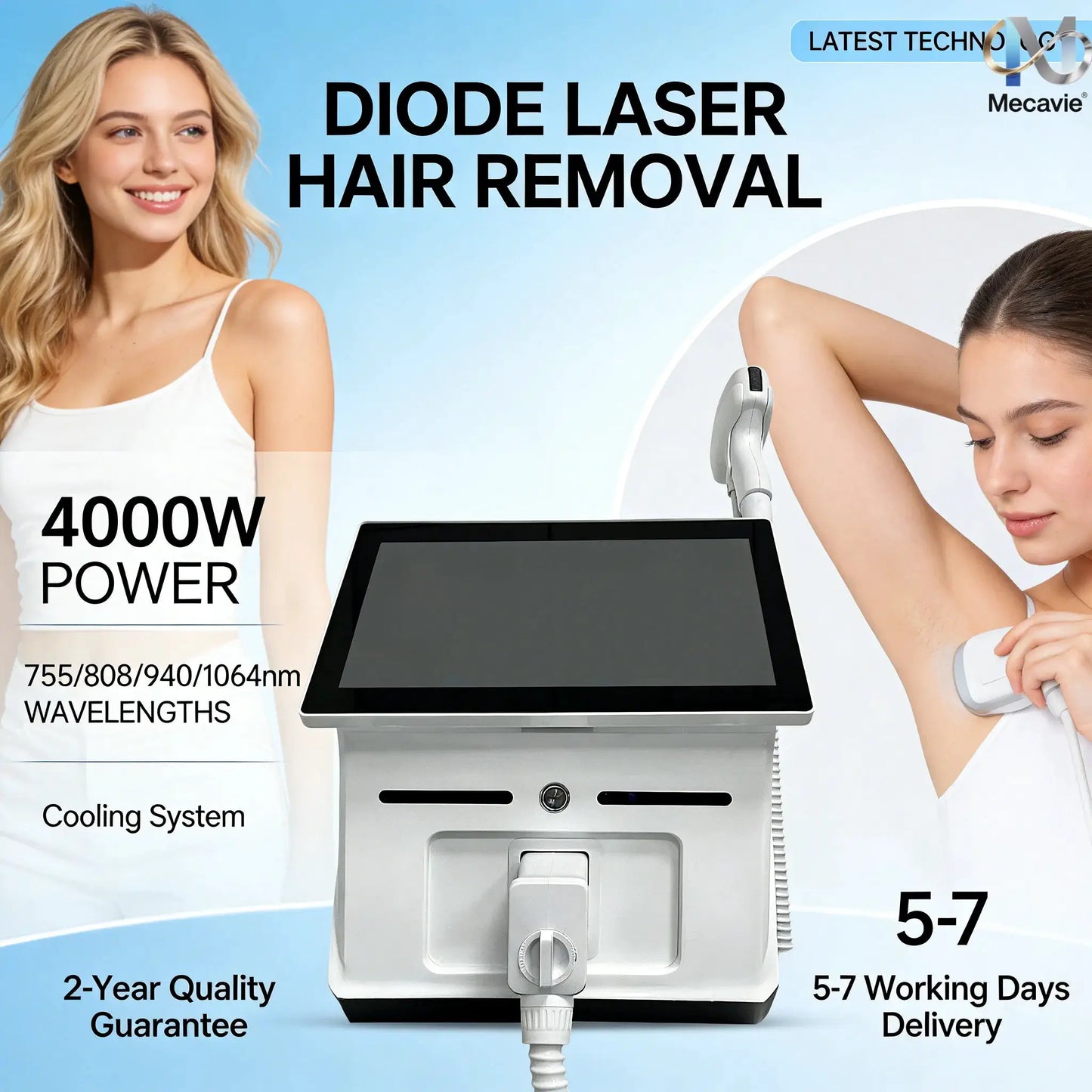 Professional Laser Epilator | 4000W Diode | Alexandrite Tri-wavelength | Ice Cooling