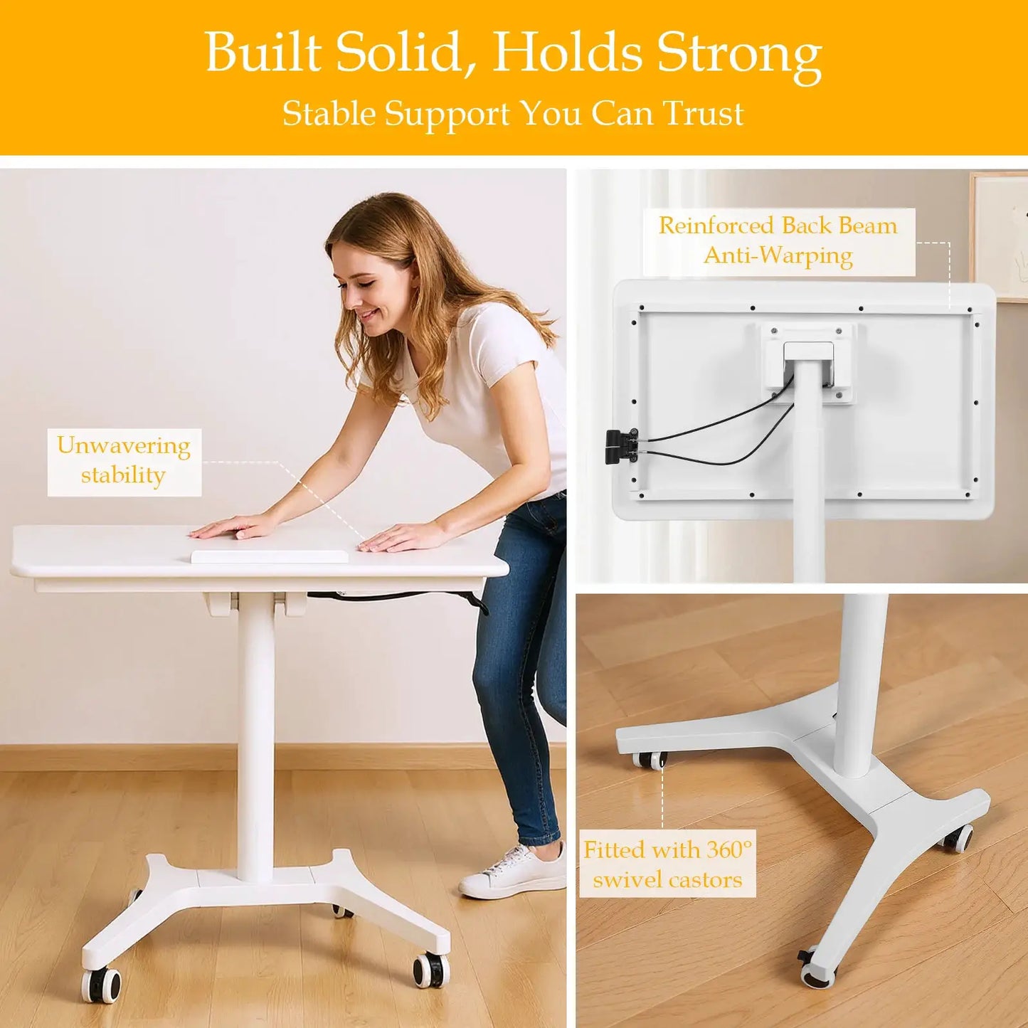Computer Desk Height Adjustable Sit Stand Workstation with Wheels Lifting Computer Desk Folding Mobile Home Office Laptop Table from PriceLows™