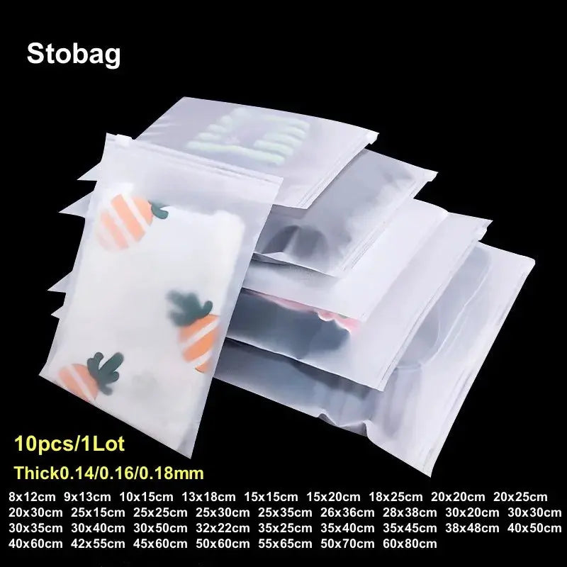Zipper Bags | 10 Pieces | Frosted Matte Plastic | Multiple Sizes