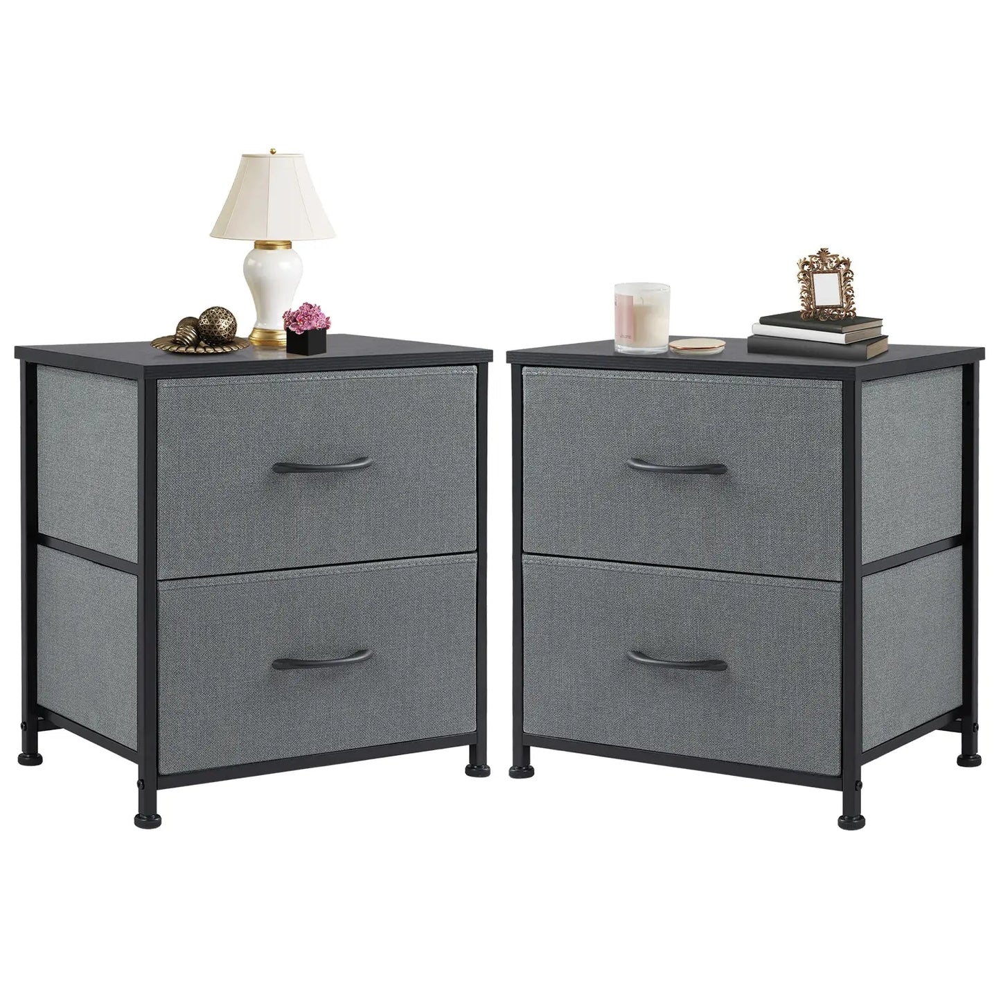 JHK Nightstand Bedside Coffee Sofa Tea Table Storage Closet Chest Clothes Display For Bedroom 2 Fabric Drawers Cabinet Furniture from PriceLows™