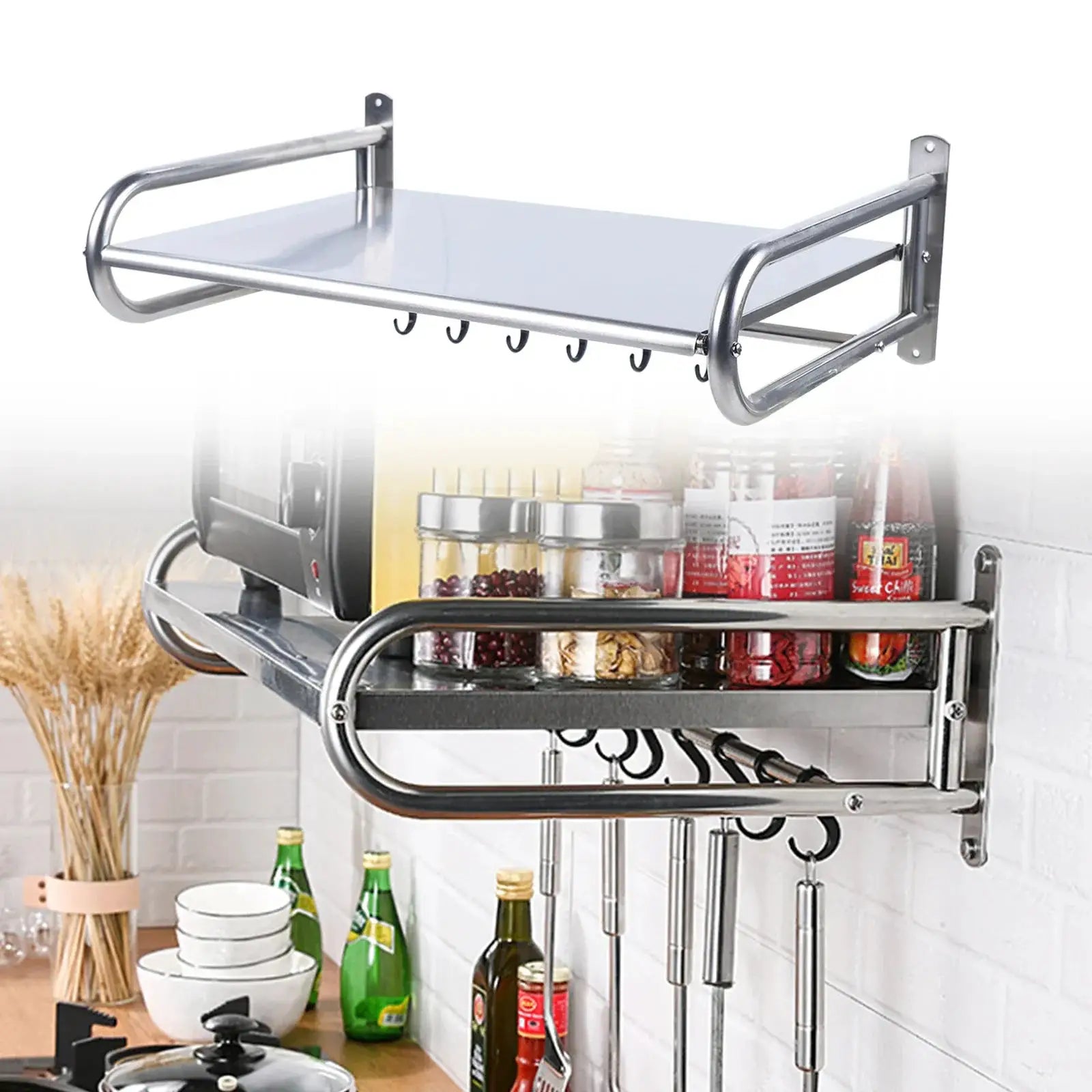 Microwave Oven Rack Stainless Steel Microwave Oven Shelf Wall-Mounted Kitchen Shelf Kitchen Shelves Counter from PriceLows™
