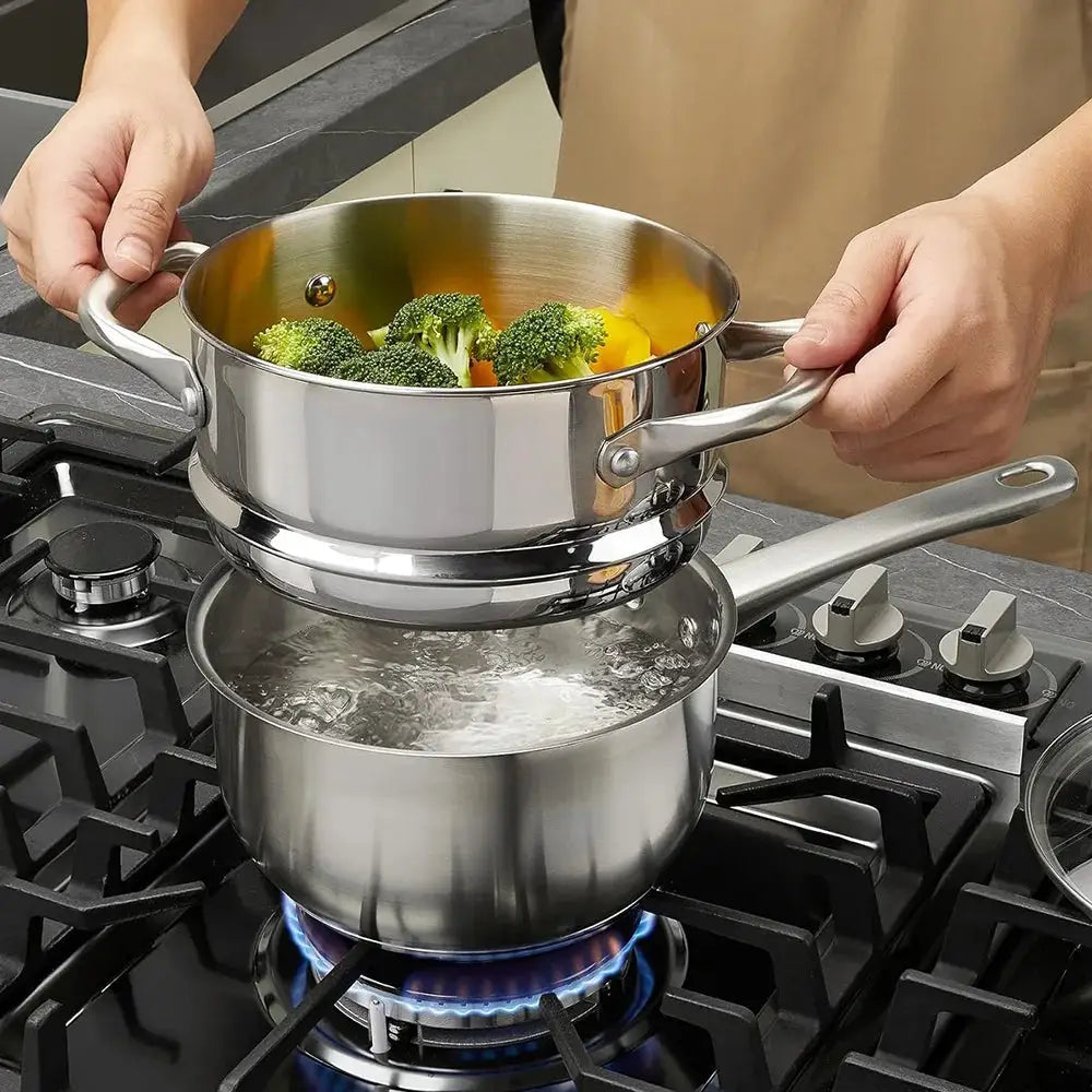 Stainless Steel Cookware Set 10pcs, All Stoves Compatible, Stainless Steel Saucepan Stockpot and Frying Pan, Oven Safe from PriceLows™