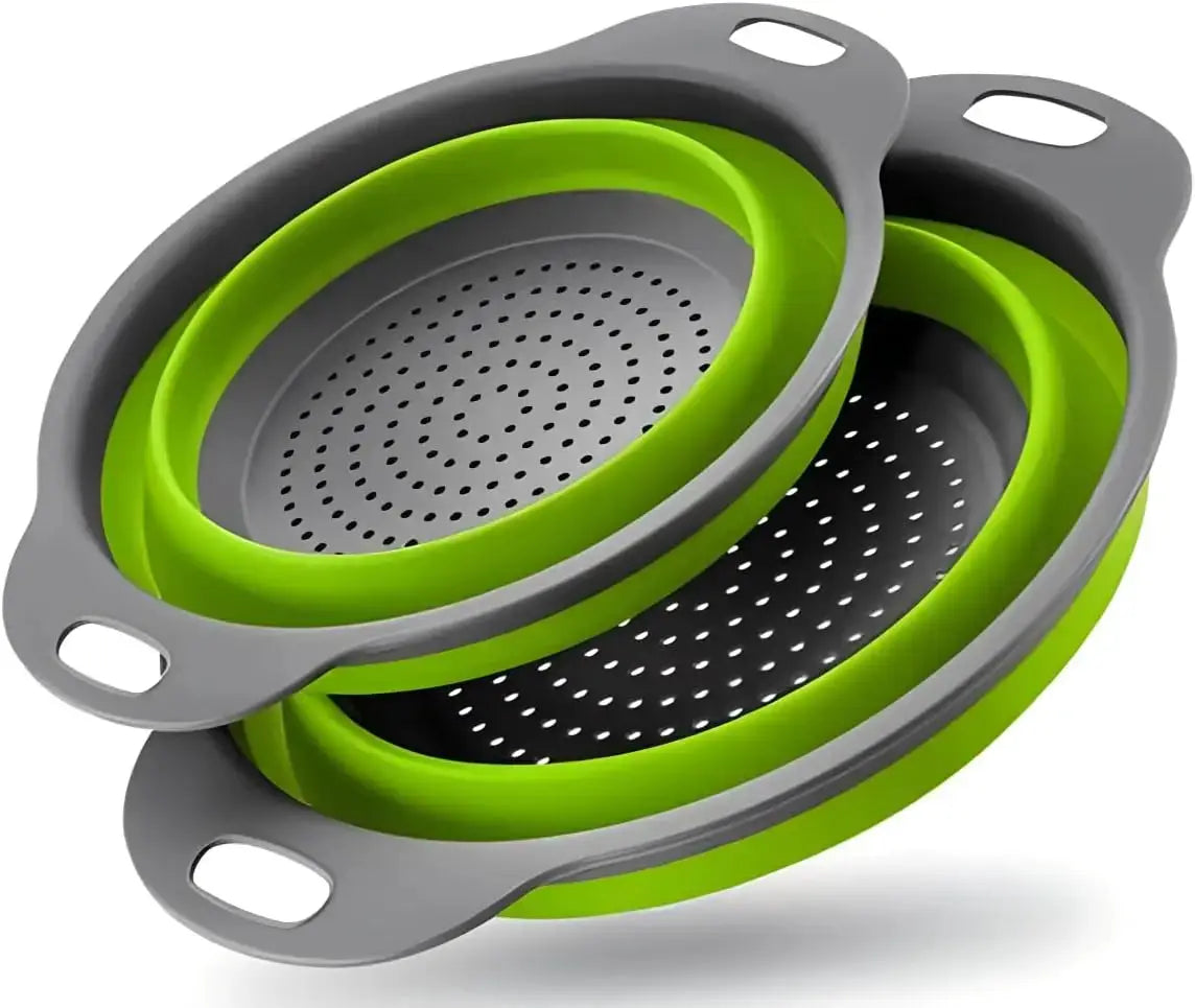 Green Single-Piece Collapsible Silicone Strainer - Multi-Purpose Colander for Pasta Fruits Vegetables Kitchen Travel from PriceLows™