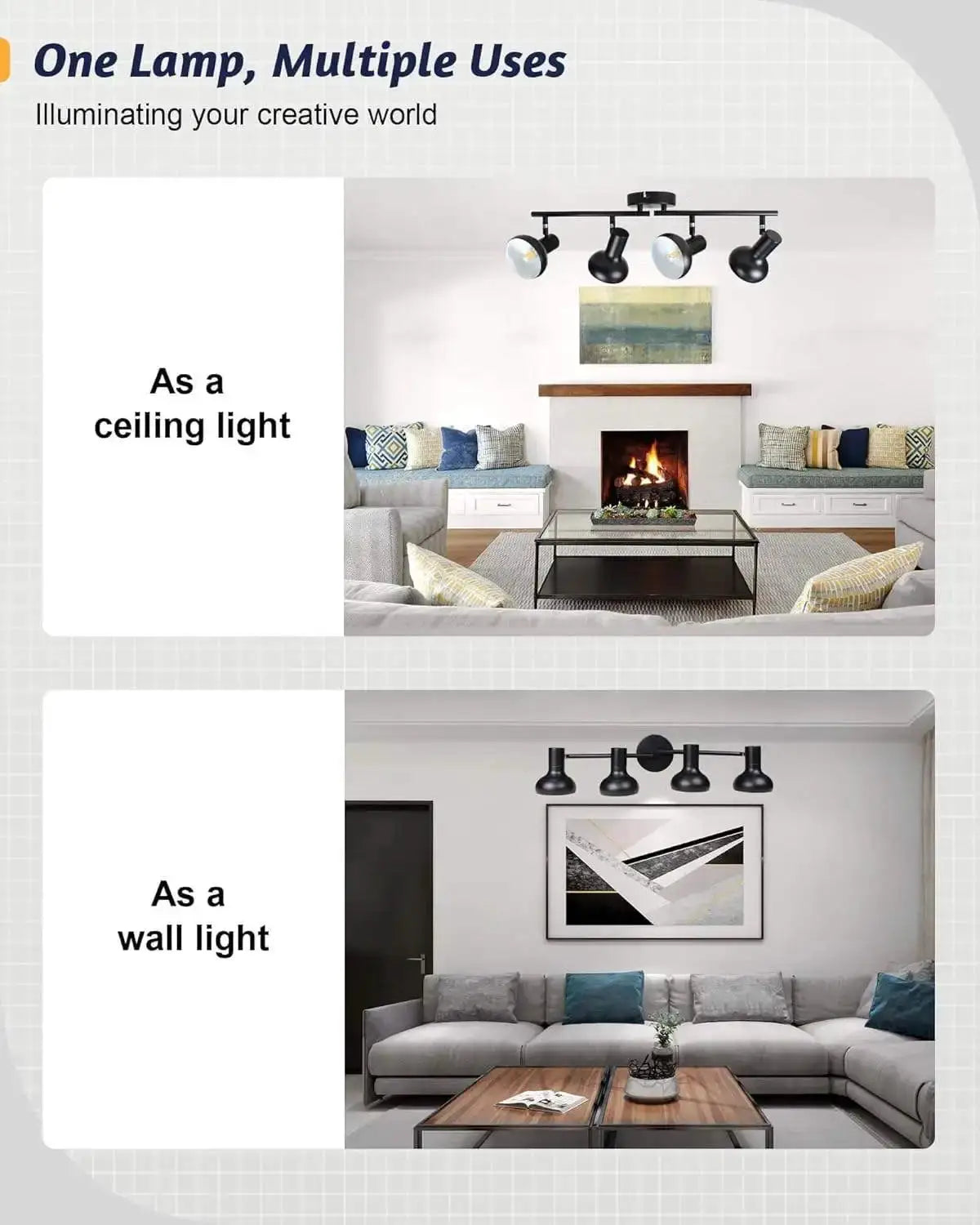 Retro Industrial 4 Way Ceiling Spot Light Adjustable Angle E12 Base Black Metal Finish Track Lights Fixture from PriceLows™