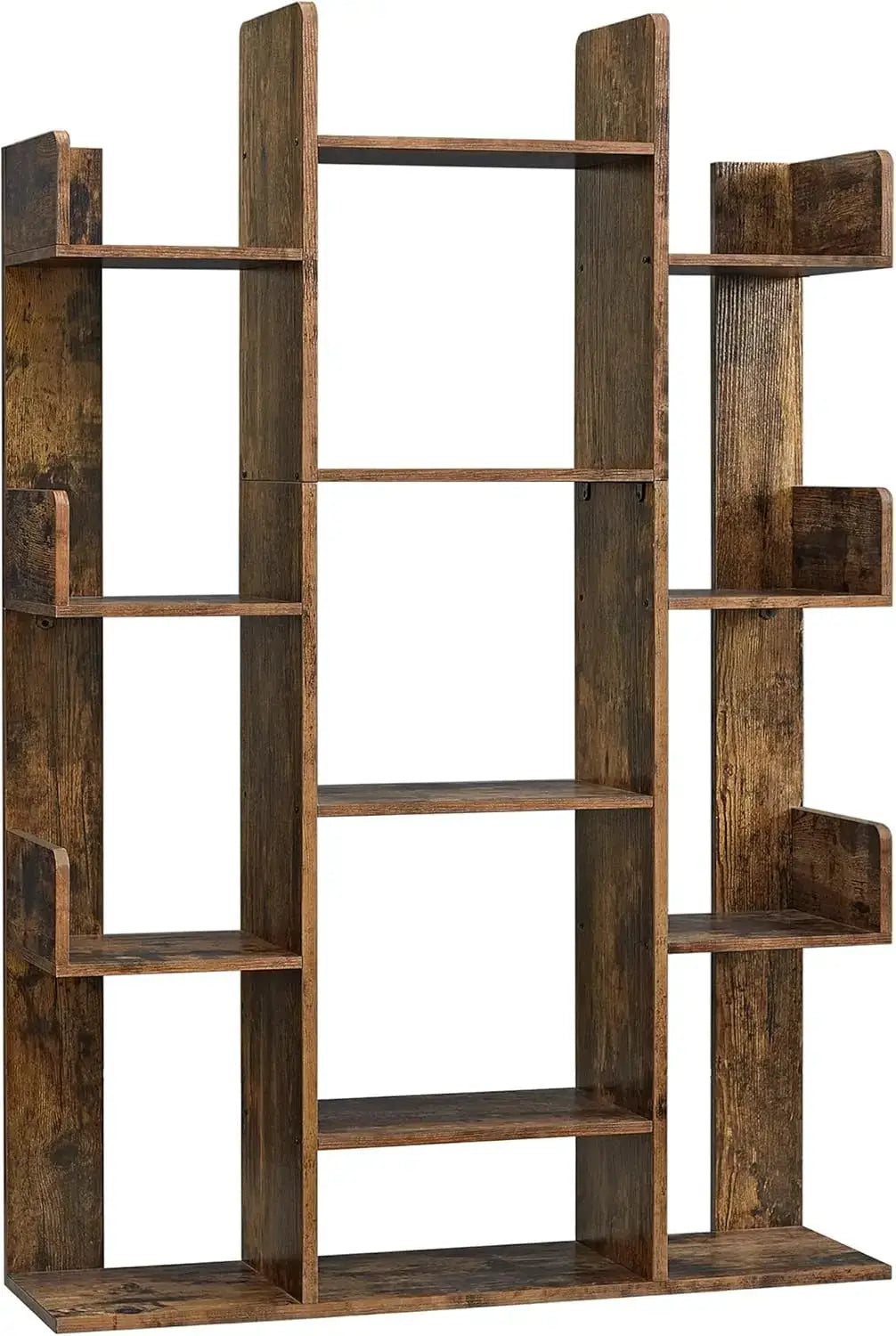 Tree-Shaped Bookcase with 13 Shelves, Rustic Brown, Compact Design for Home Storage from PriceLows™