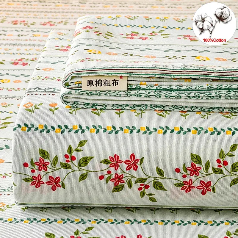 100% Cotton Coarse Weave Flat Sheet, Floral Striped Print Bed Sheet, Breathable Durable All Season Bedding for Kids & Adults from PriceLows™