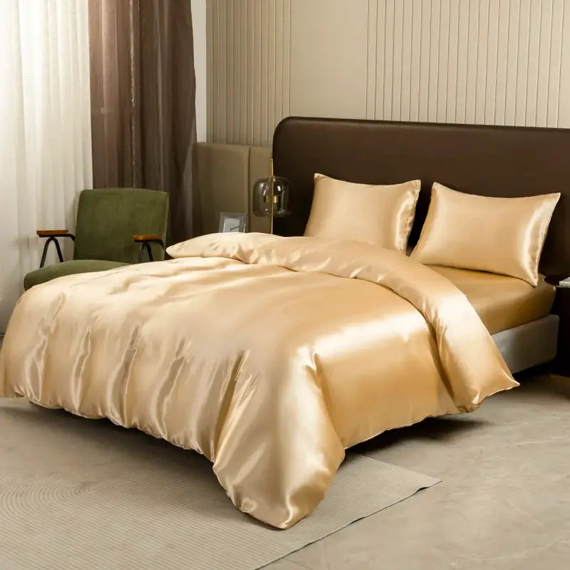 Ice Silk Duvet Cover Set | Solid Black | 80Gsm Light | Multiple Sizes