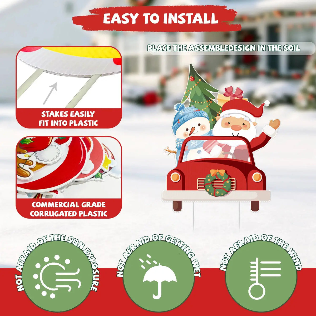 Christmas Yard Signs | 24 Large Pieces | With Stakes | Tree Santa And Snowman