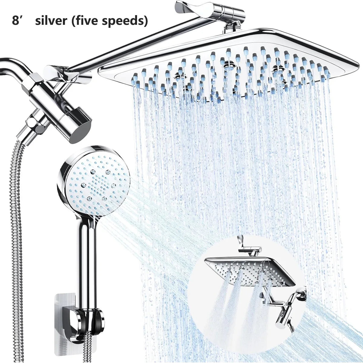 Showerhead Set | 8/10 Inch | 5 Modes | Wall Mounted With Extension Arm